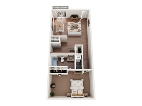 Floor plan for 1 bed, 1 bath, 680 sqft